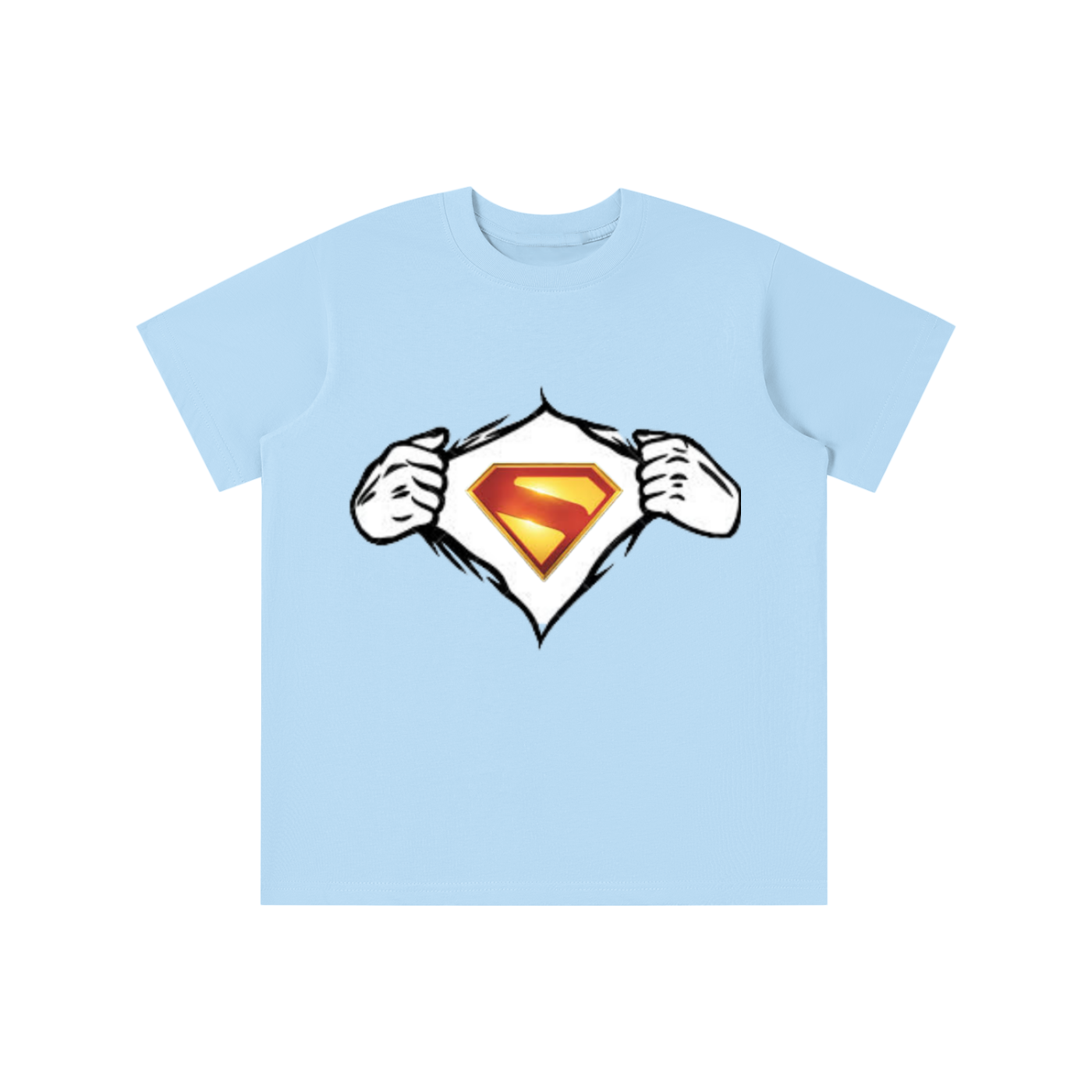 Light blue t-shirt with Superman logo on a white background