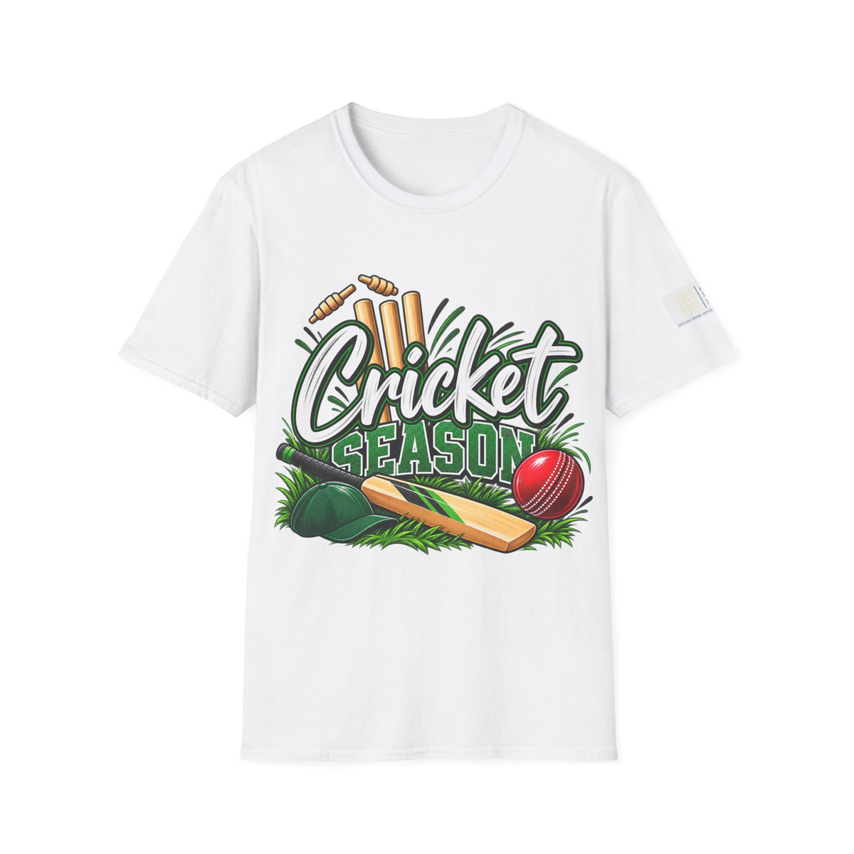 Cricket Season T-Shirt | Cricket Ball, Bat & Stumps Sports Tee