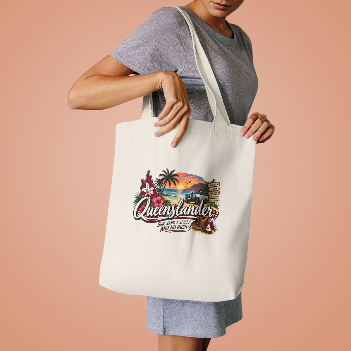 Queenslander Retro Beach Scene Tote