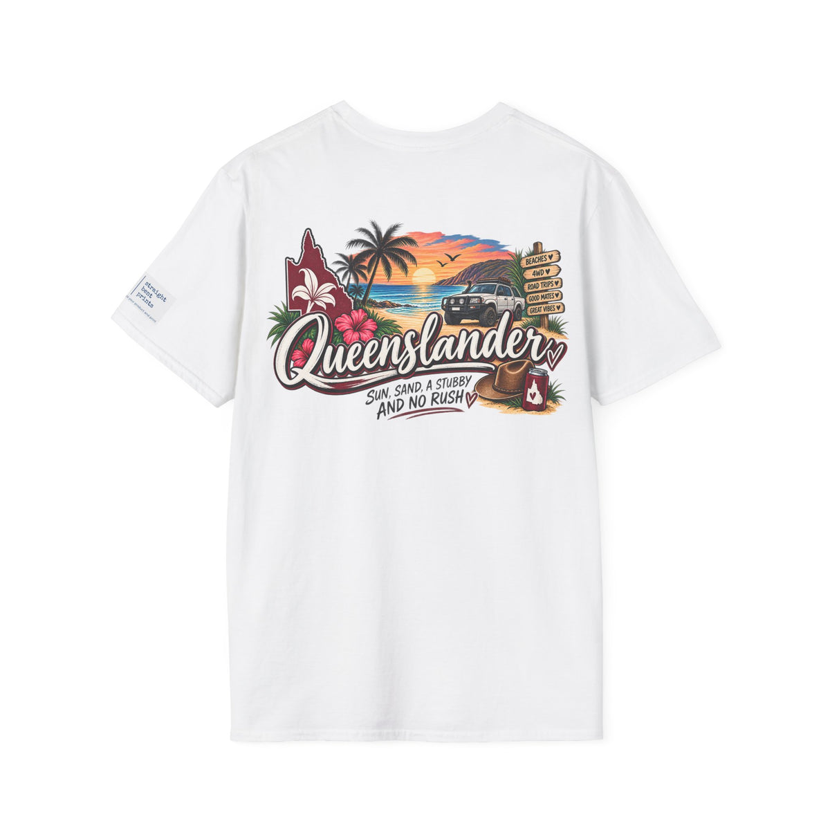 Queenslander Sunset Beach T-Shirt | Retro Tropical Surf van design
