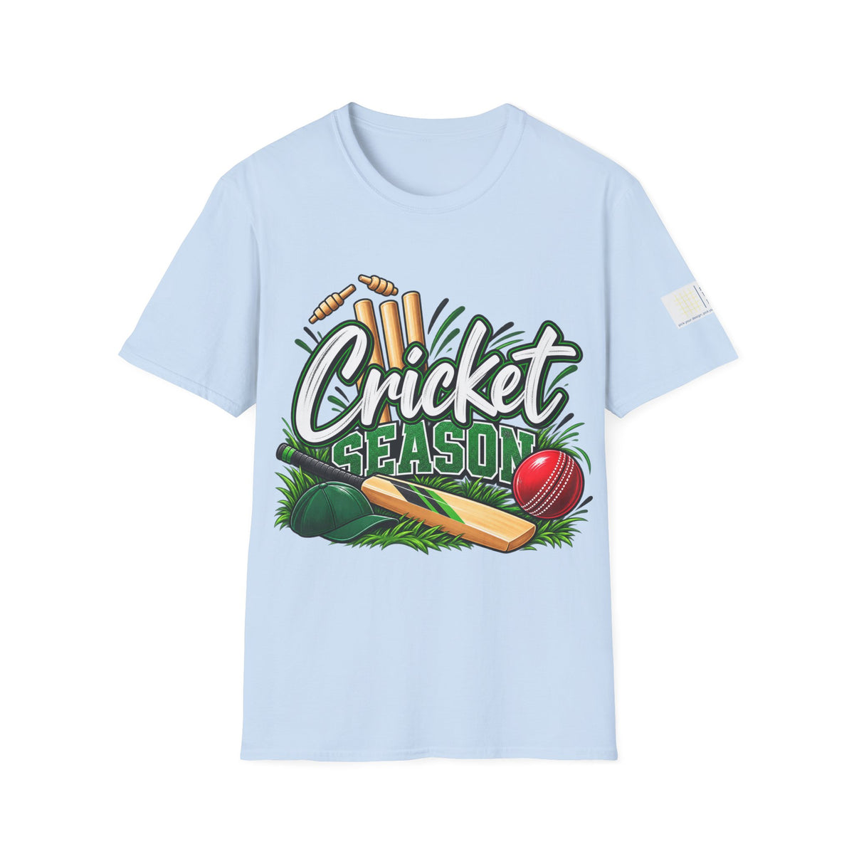 Cricket Season T-Shirt | Cricket Ball, Bat & Stumps Sports Tee