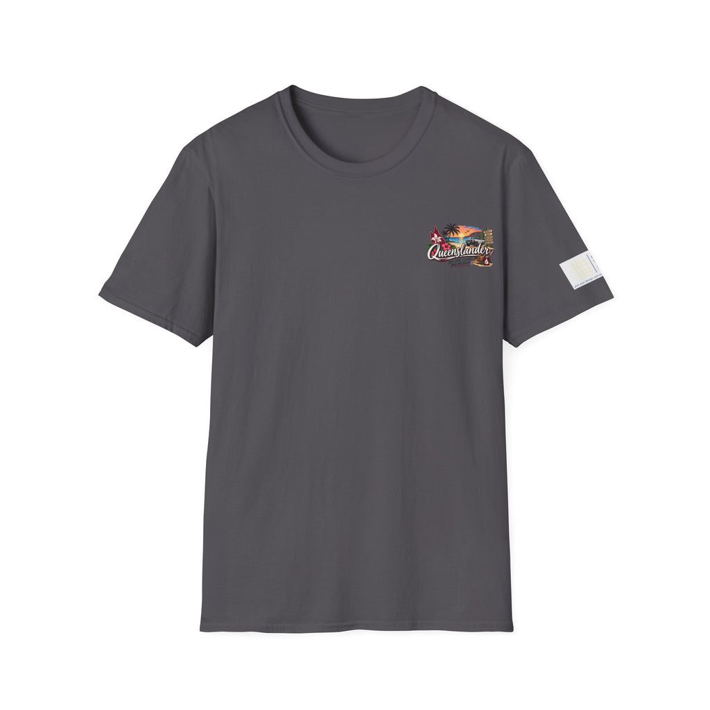 Queenslander Sunset Beach T-Shirt | Retro Tropical Surf van design