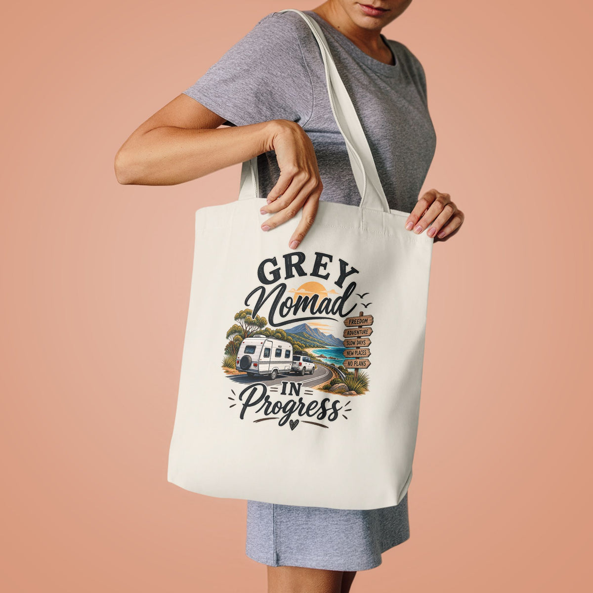 Grey Nomad Tote Bag | Caravan Lover Gift | Australian Road Trip & Retirement Travel Bag