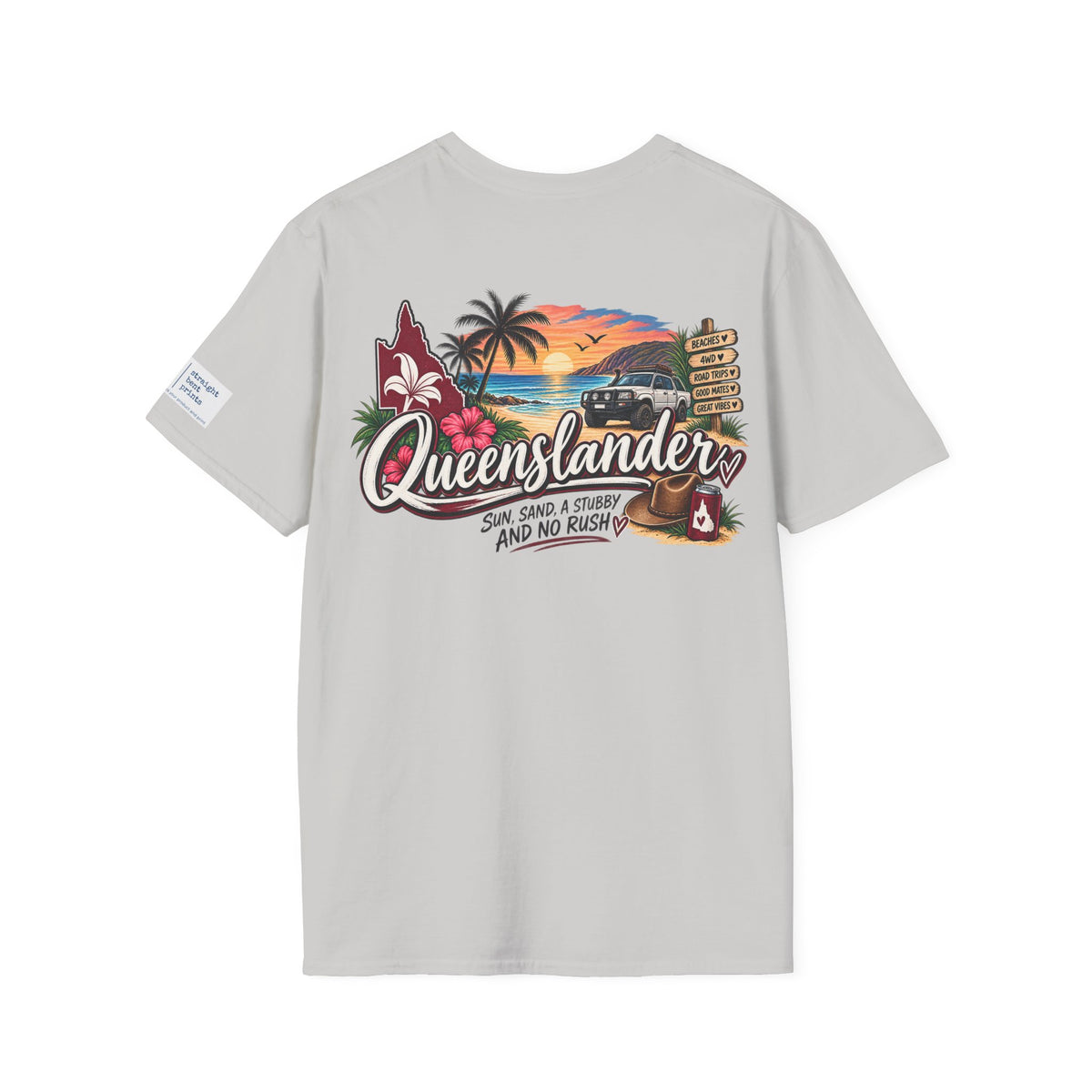 Queenslander Sunset Beach T-Shirt | Retro Tropical Surf van design