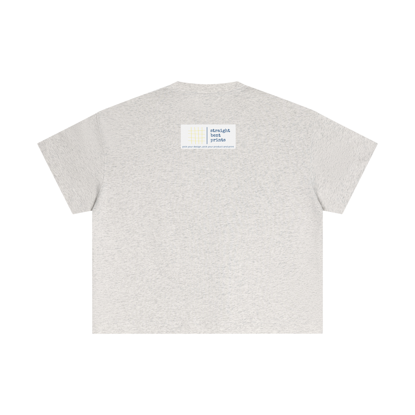 Gray t-shirt with a small logo on the chest against a white background
