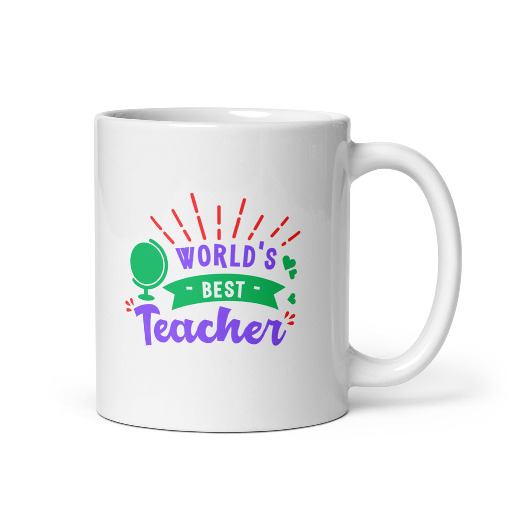 White mug with 'World's Best Teacher' text on a white background