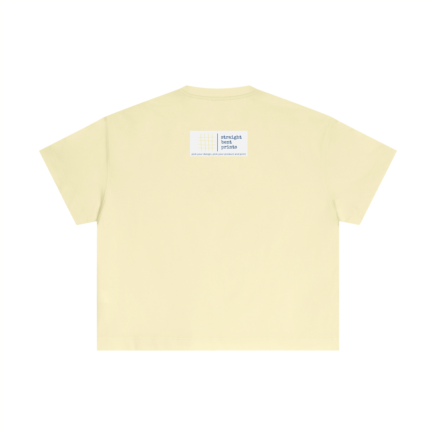 Light yellow t-shirt with a small logo on the chest against a white background