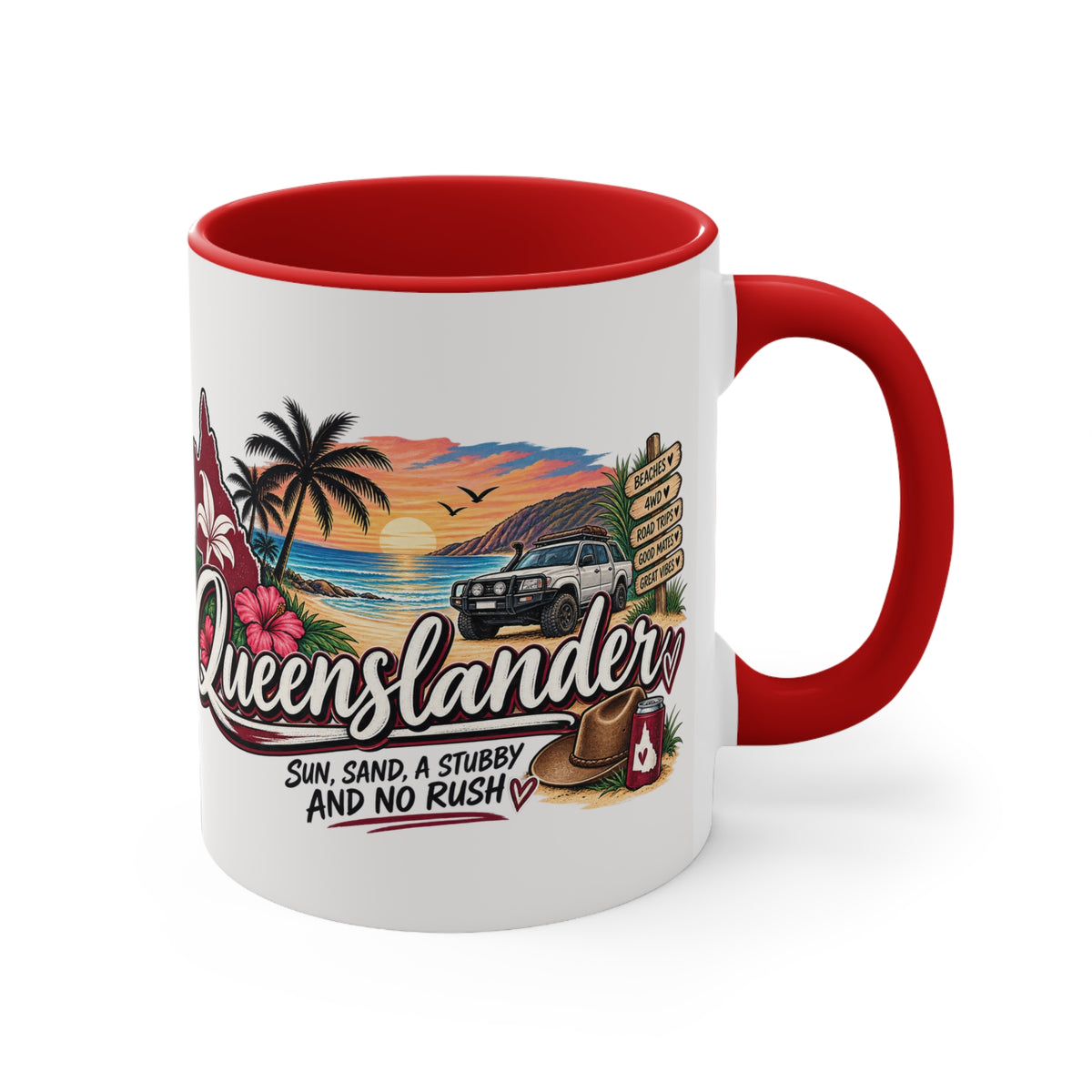 Queenslander Beach Sunset design Mug | 11oz color accent