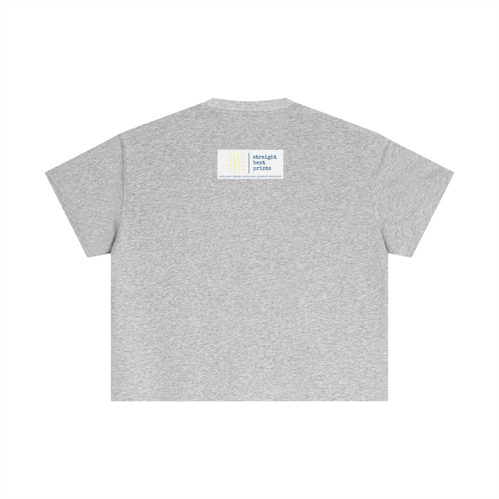 Gray t-shirt with a small logo on the back against a white background