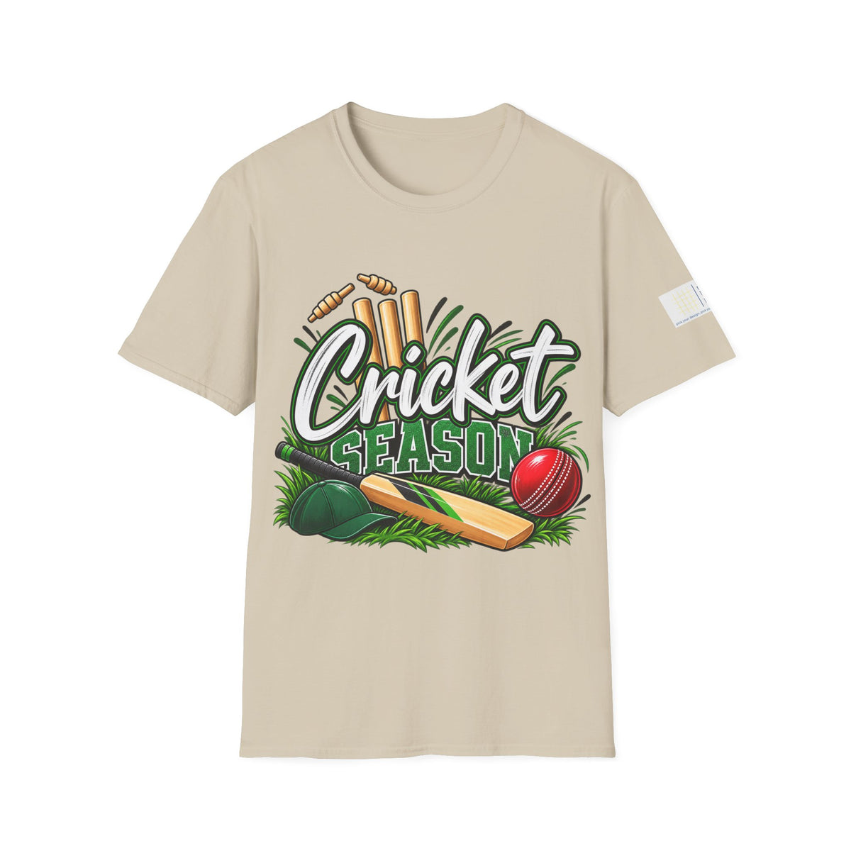 Cricket Season T-Shirt | Cricket Ball, Bat & Stumps Sports Tee