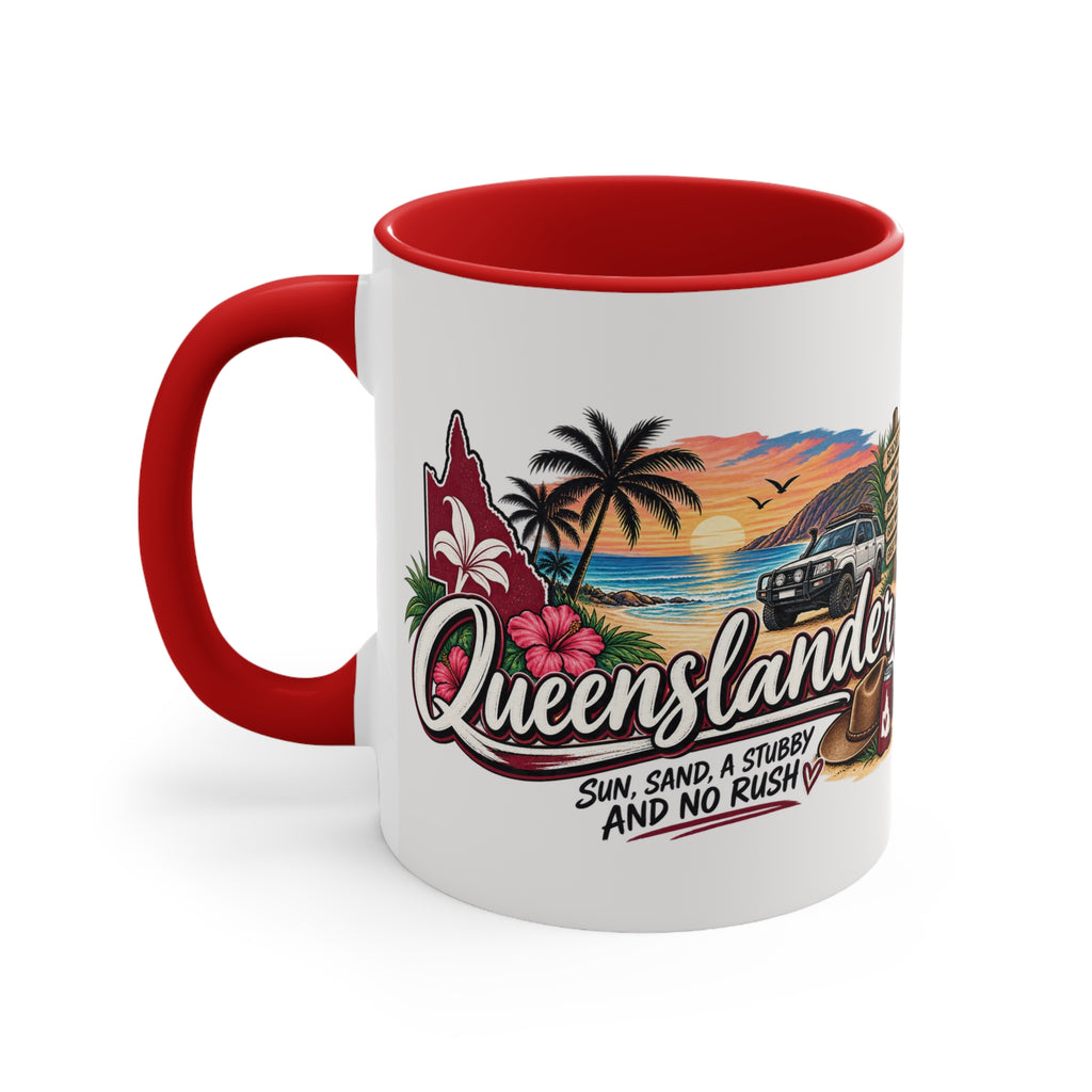 Queenslander Beach Sunset design Mug | 11oz color accent