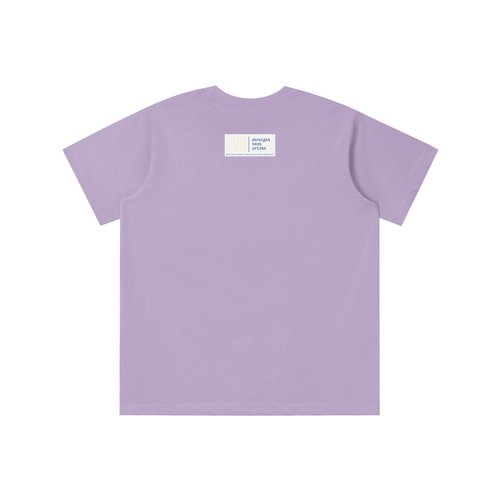 Purple t-shirt with a small logo on the chest against a white background
