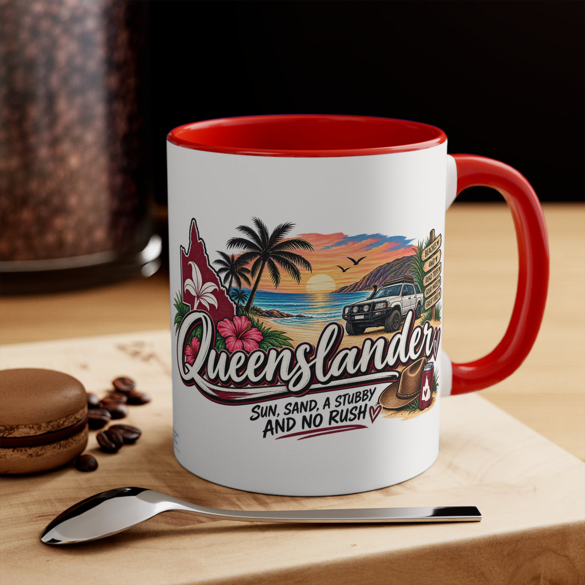 Queenslander Beach Sunset design Mug | 11oz color accent