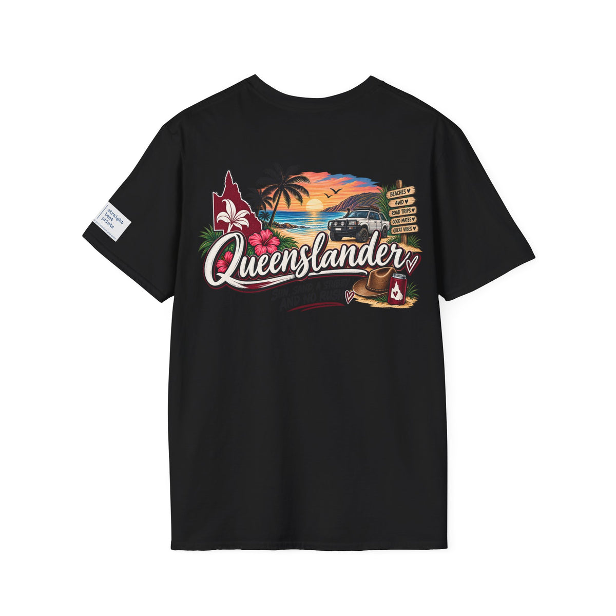 Queenslander Sunset Beach T-Shirt | Retro Tropical Surf van design