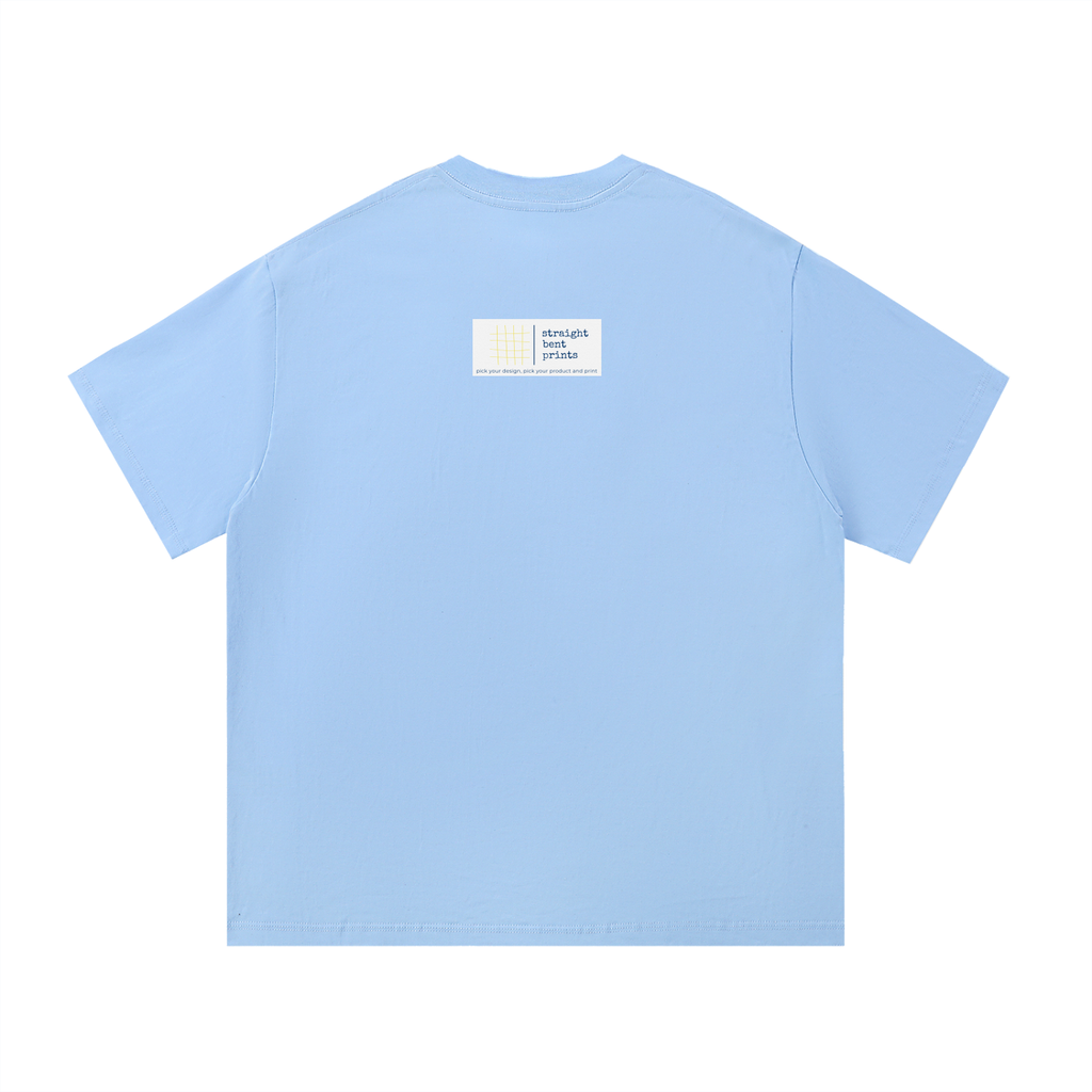 Light blue t-shirt with a small logo on the chest against a white background