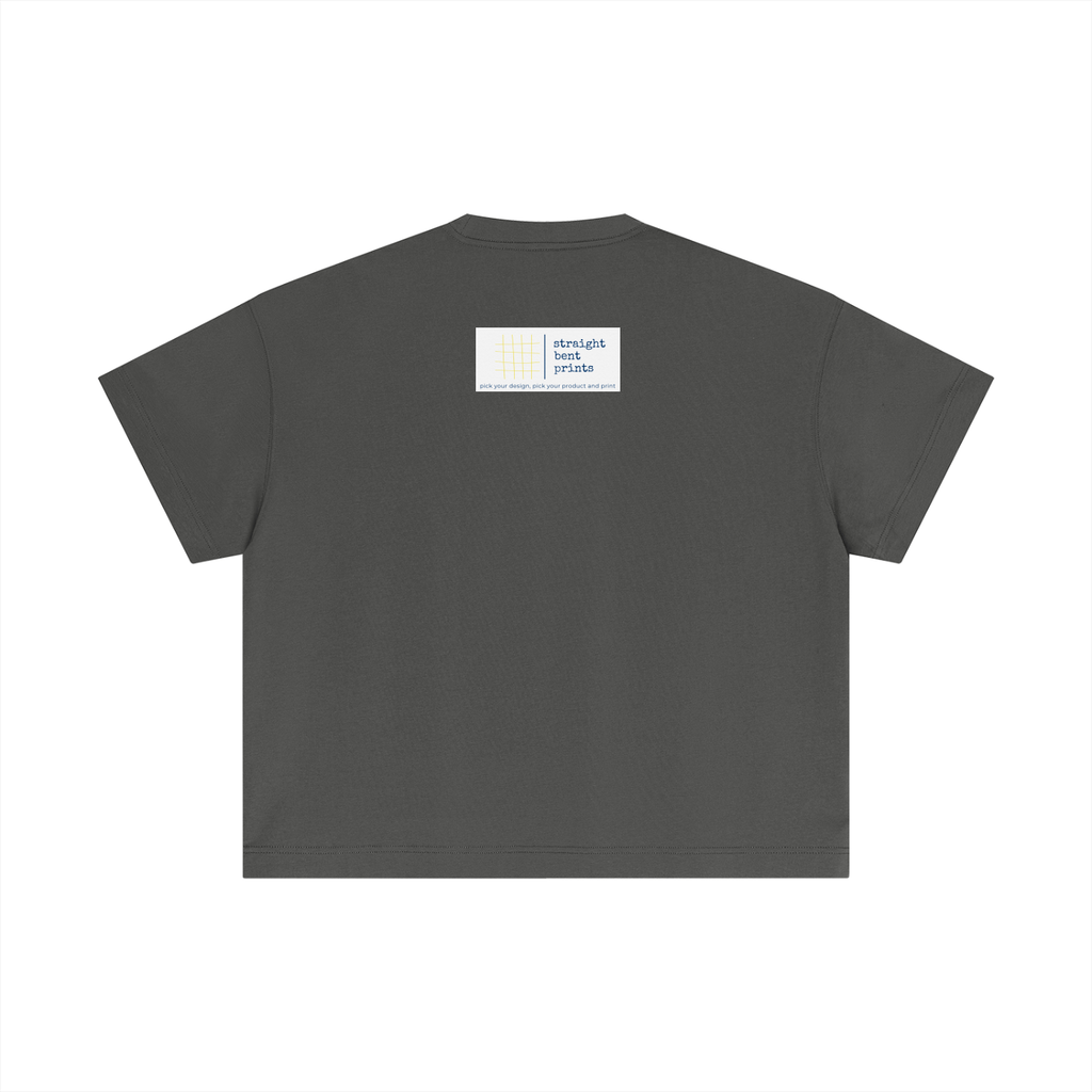 Gray t-shirt with a small logo on the back against a white background
