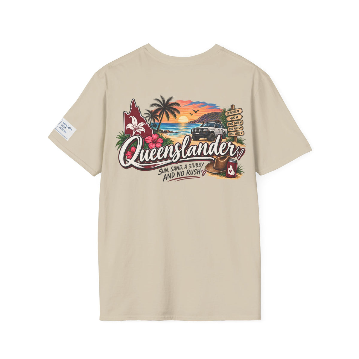 Queenslander Sunset Beach T-Shirt | Retro Tropical Surf van design