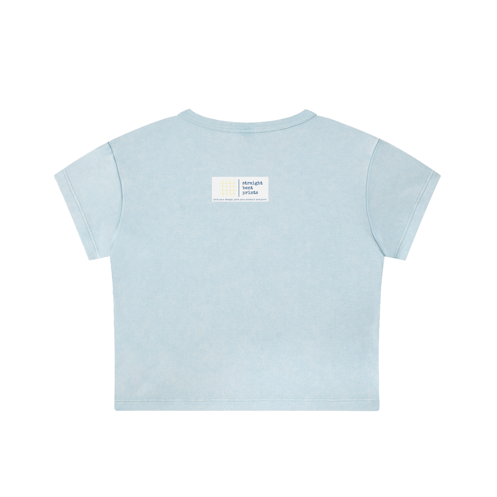 Light blue t-shirt with a brand logo on the back against a white background