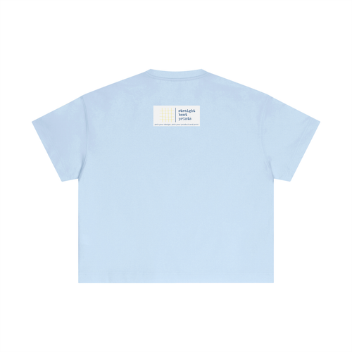 Light blue t-shirt with a small logo on the chest against a white background