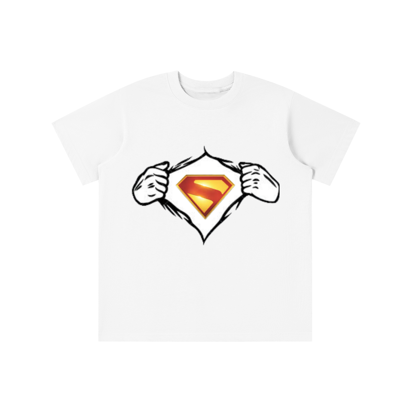 White t-shirt with Superman logo cutout design on a white background