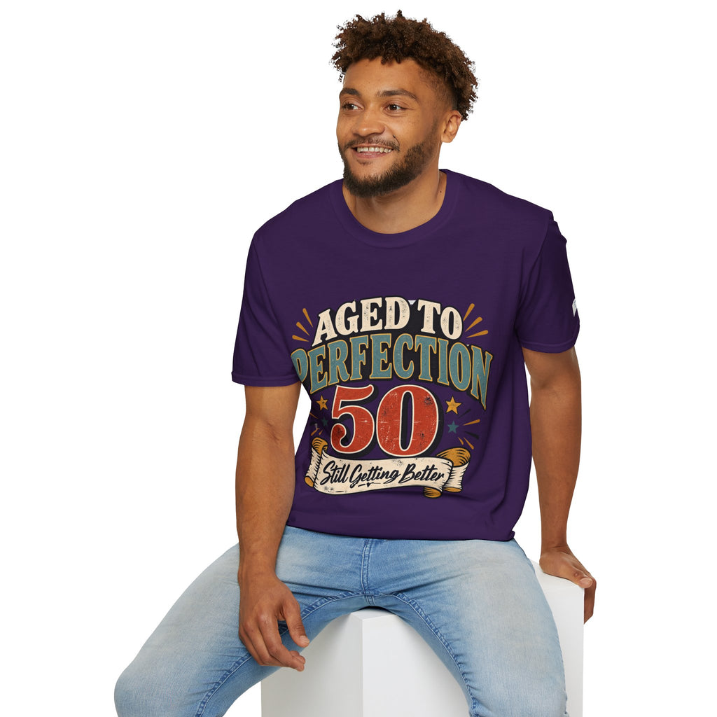 Man wearing a purple t-shirt with a graphic of a bear wearing sunglasses and a cap, with 'Chicago Southside' text.