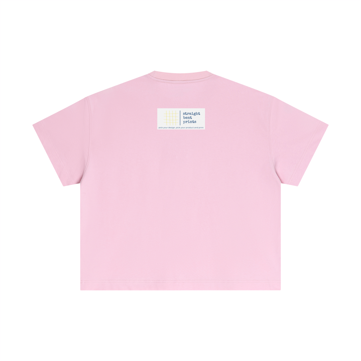 Pink t-shirt with a small logo on the chest against a white background