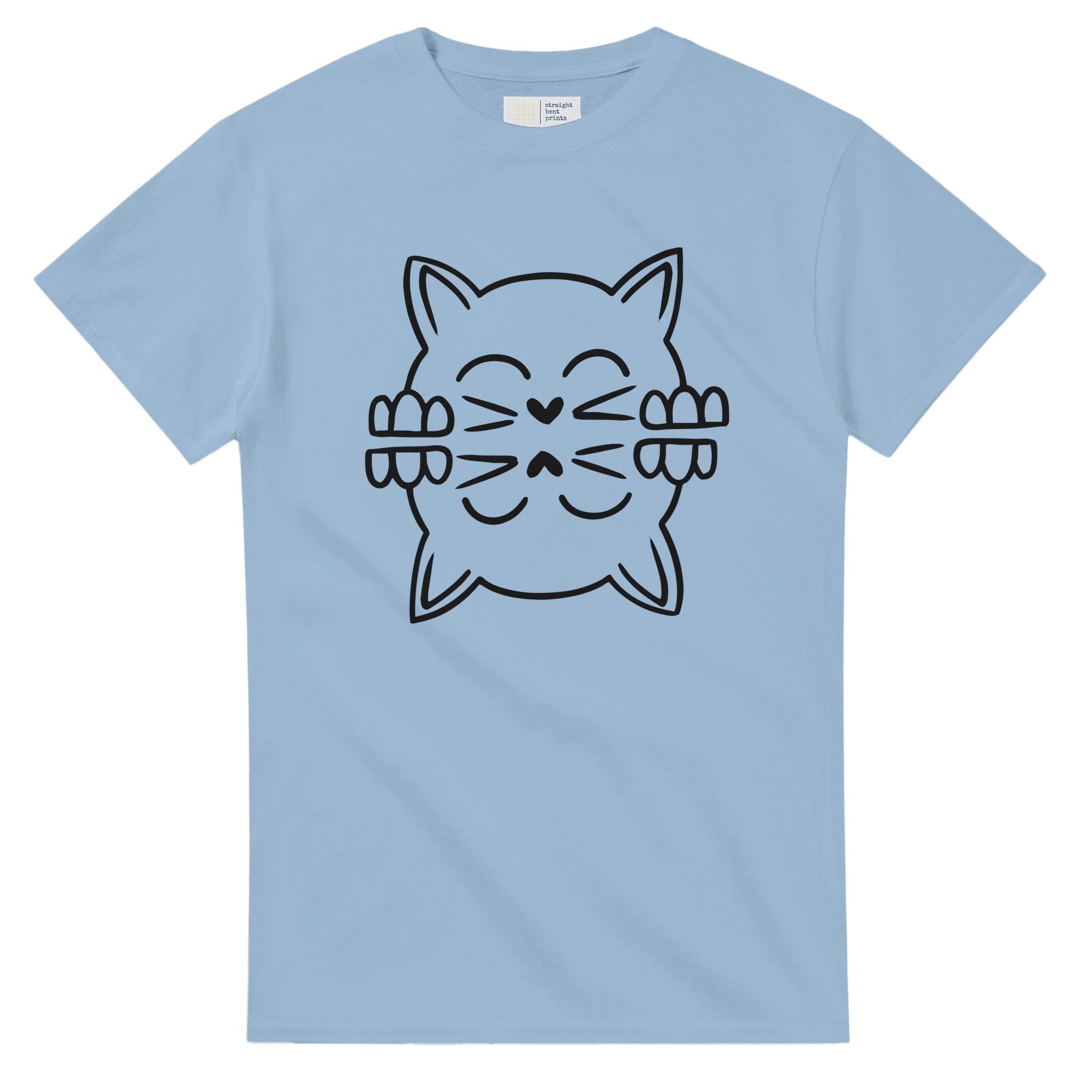 Light blue t-shirt with a black cat graphic on a white background
