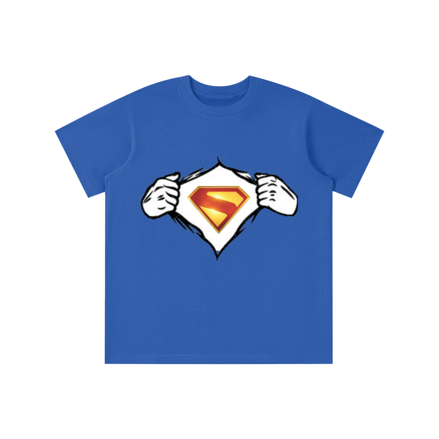 Blue t-shirt with Superman logo on a white background