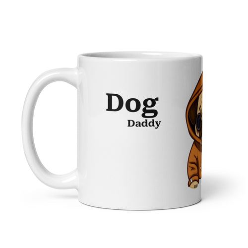 White mug with 'Dog Daddy' text and dog illustration on a white background