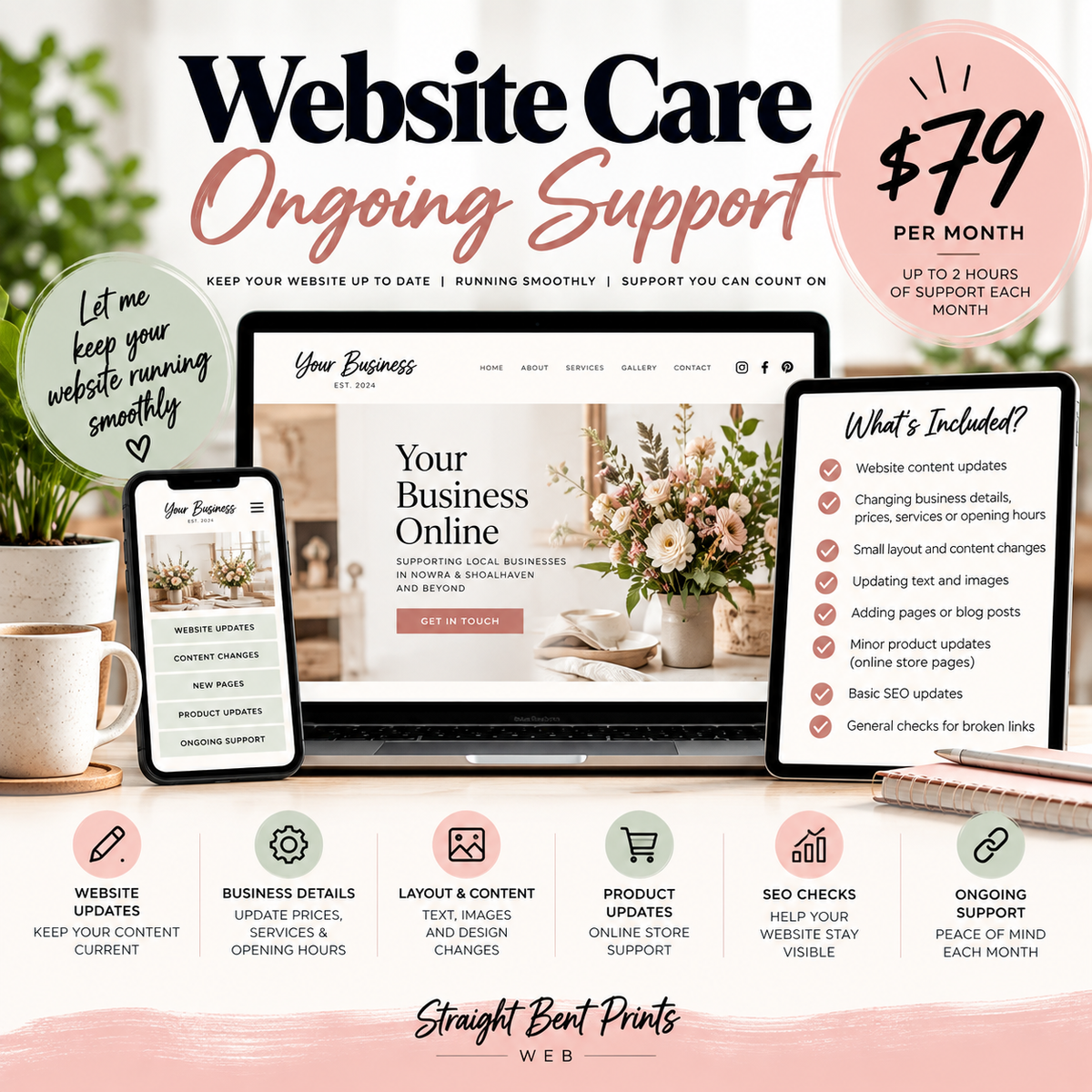 Website Care and monthly website maintenance by Straight Bent Prints Web for small businesses in Nowra and Shoalhaven