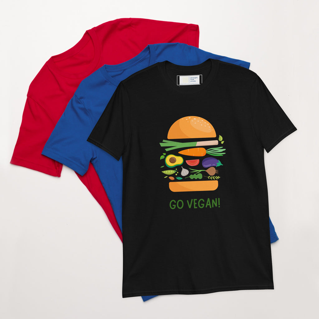 Black t-shirt with sports-themed design on a white background