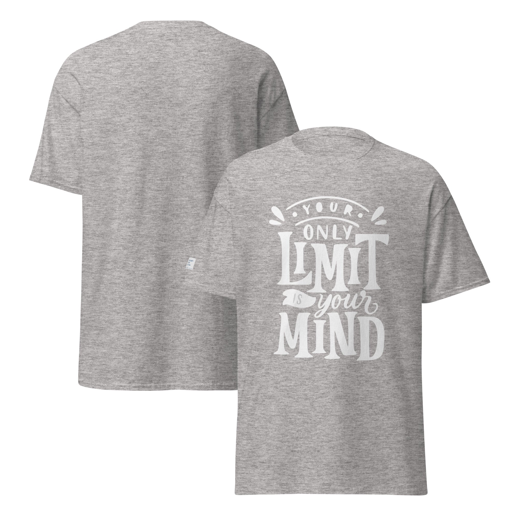Gray t-shirt with motivational quote on a white background