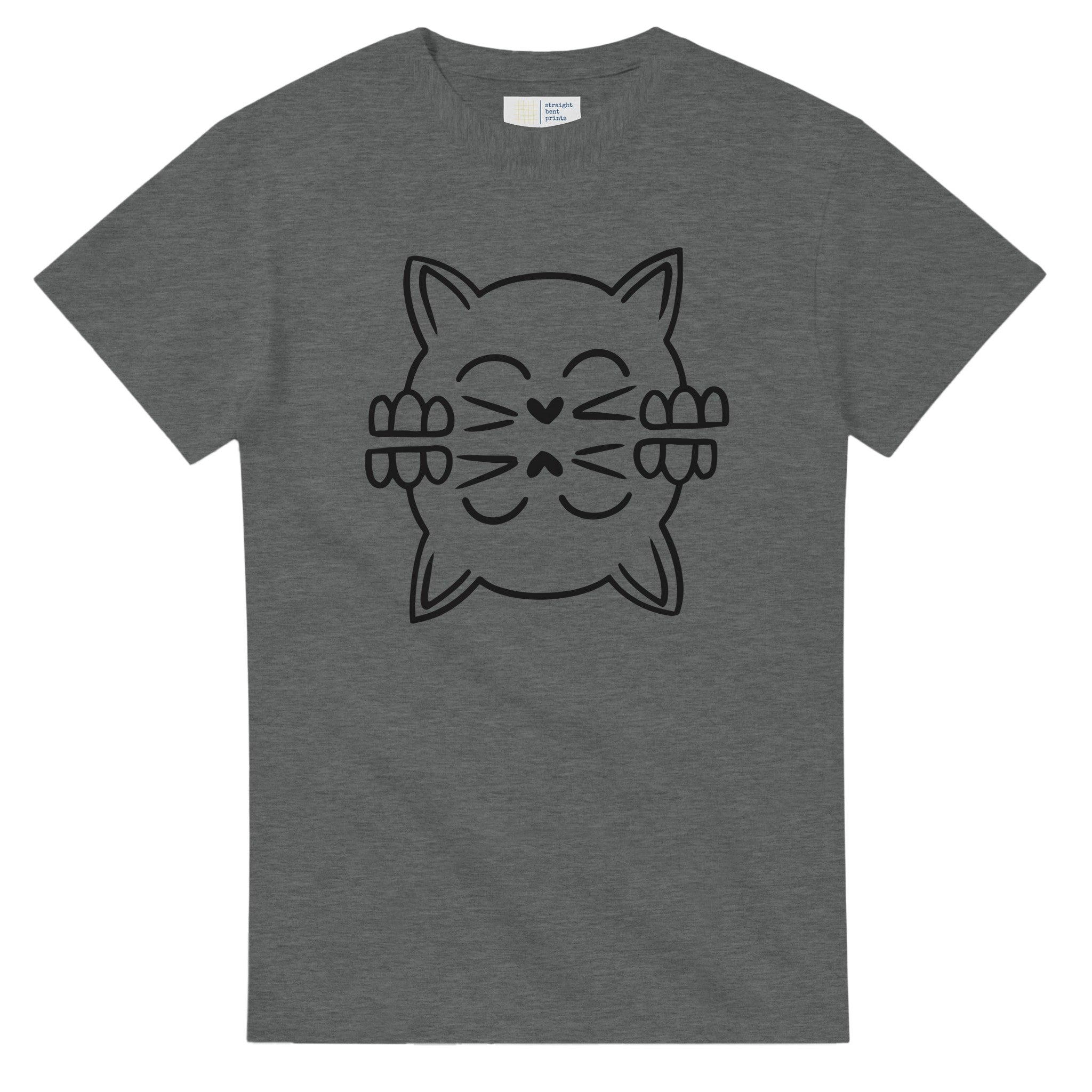 Black t-shirt with 'cat graphic' text on a white background