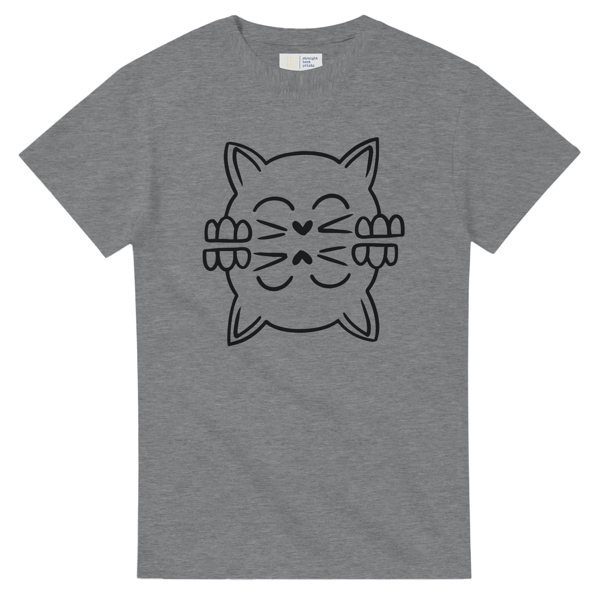 Black t-shirt with cat face on a white background