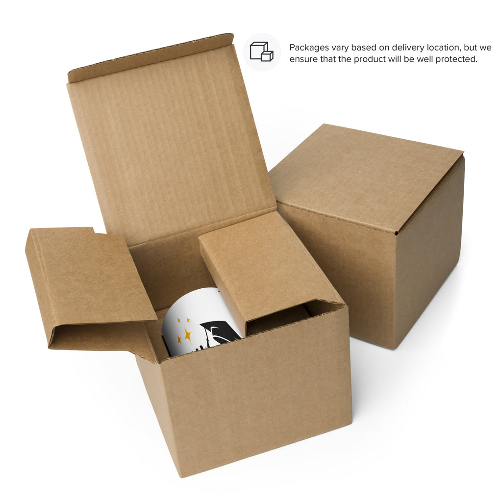 Brown cardboard box with a white product inside on a white background