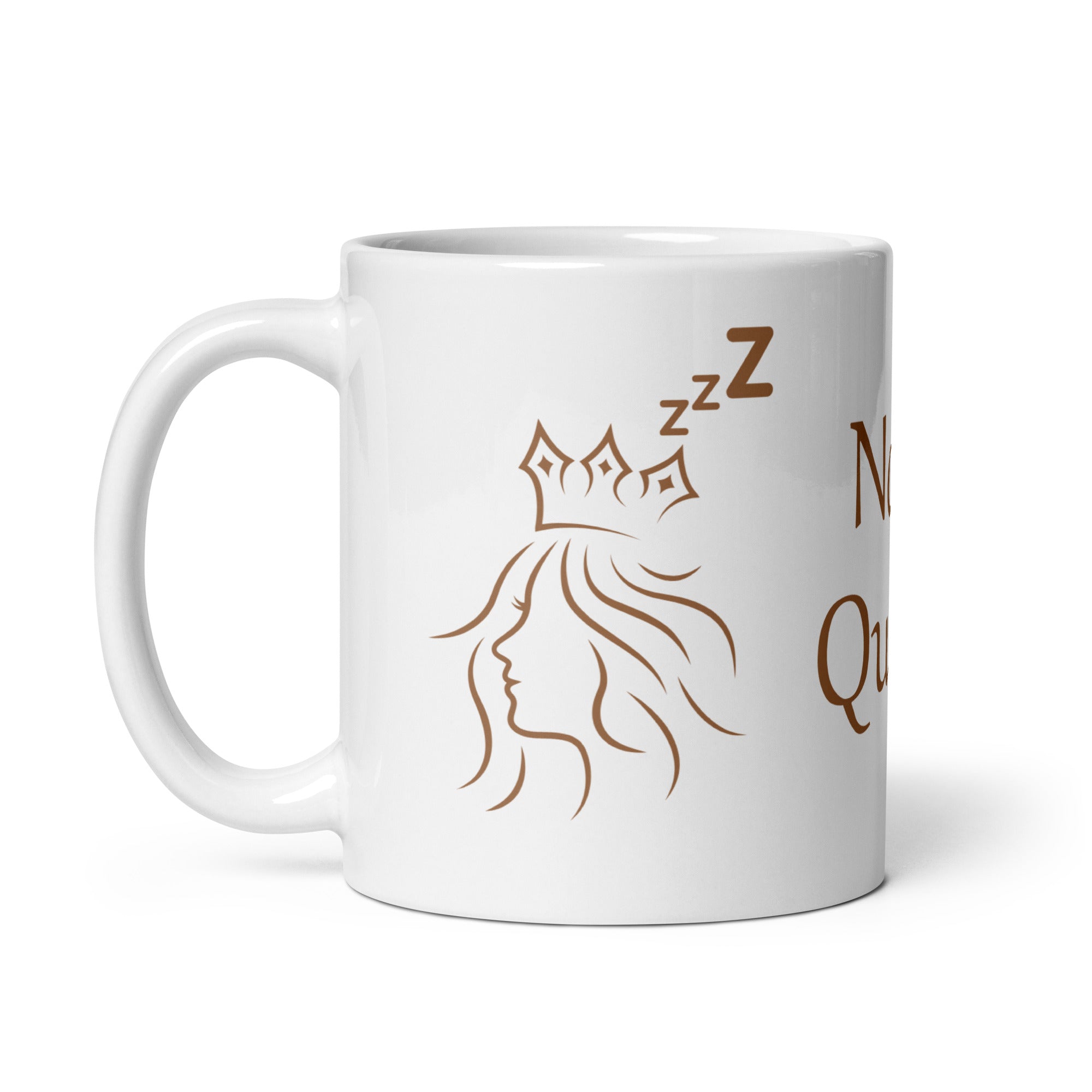 White mug with brown Starbucks logo and text on a white background